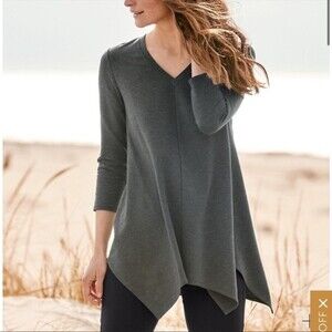 Garnet Hill Pop Over Knit Tunic Deep Gray Heather Size  XS NWOT